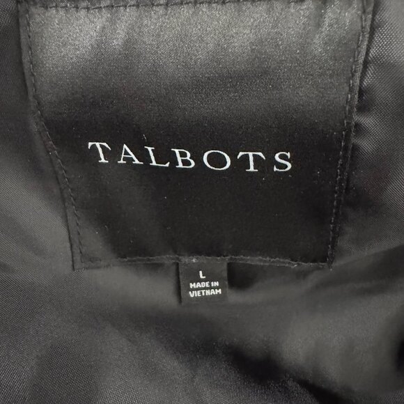 Talbots Puffer Down Vest Womens Large Black Faux Fur Full Zip Outdoor CJ-2103 - Picture 7 of 8